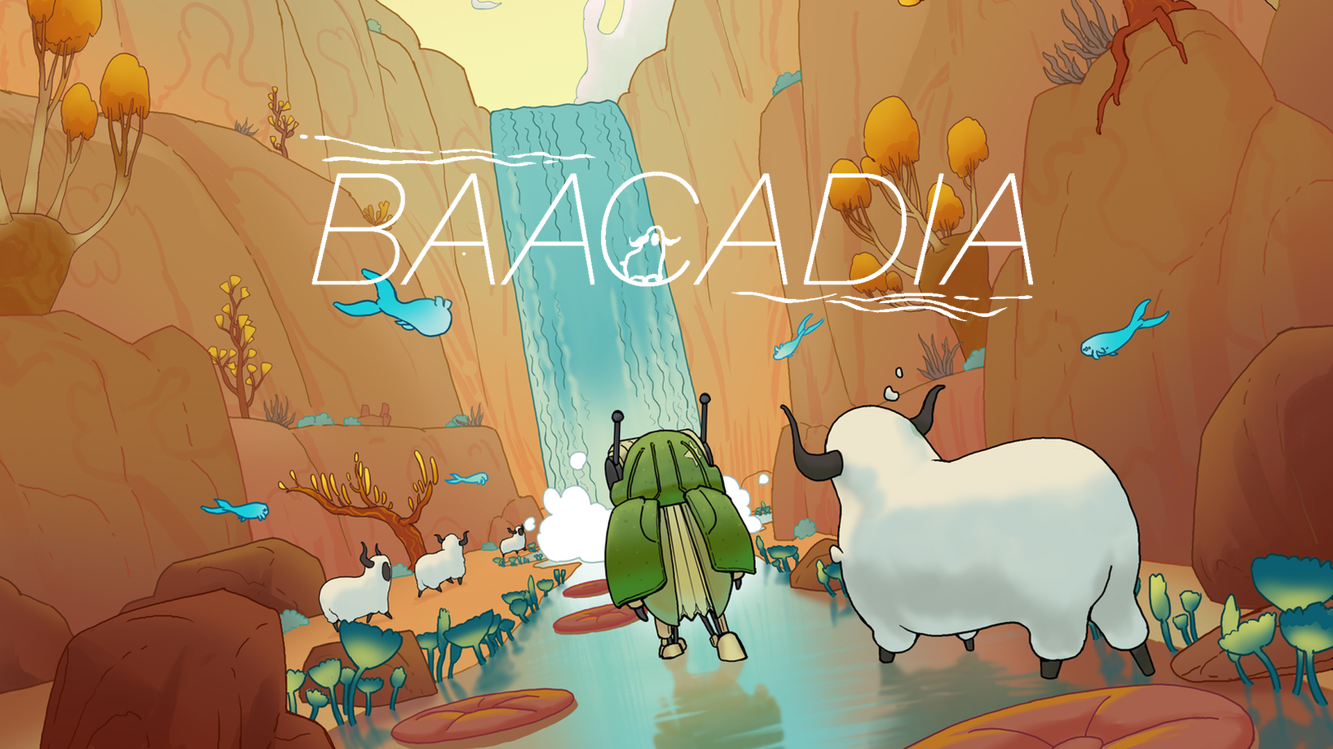 Baacadia key art — Scout and a Clofen at a waterfall